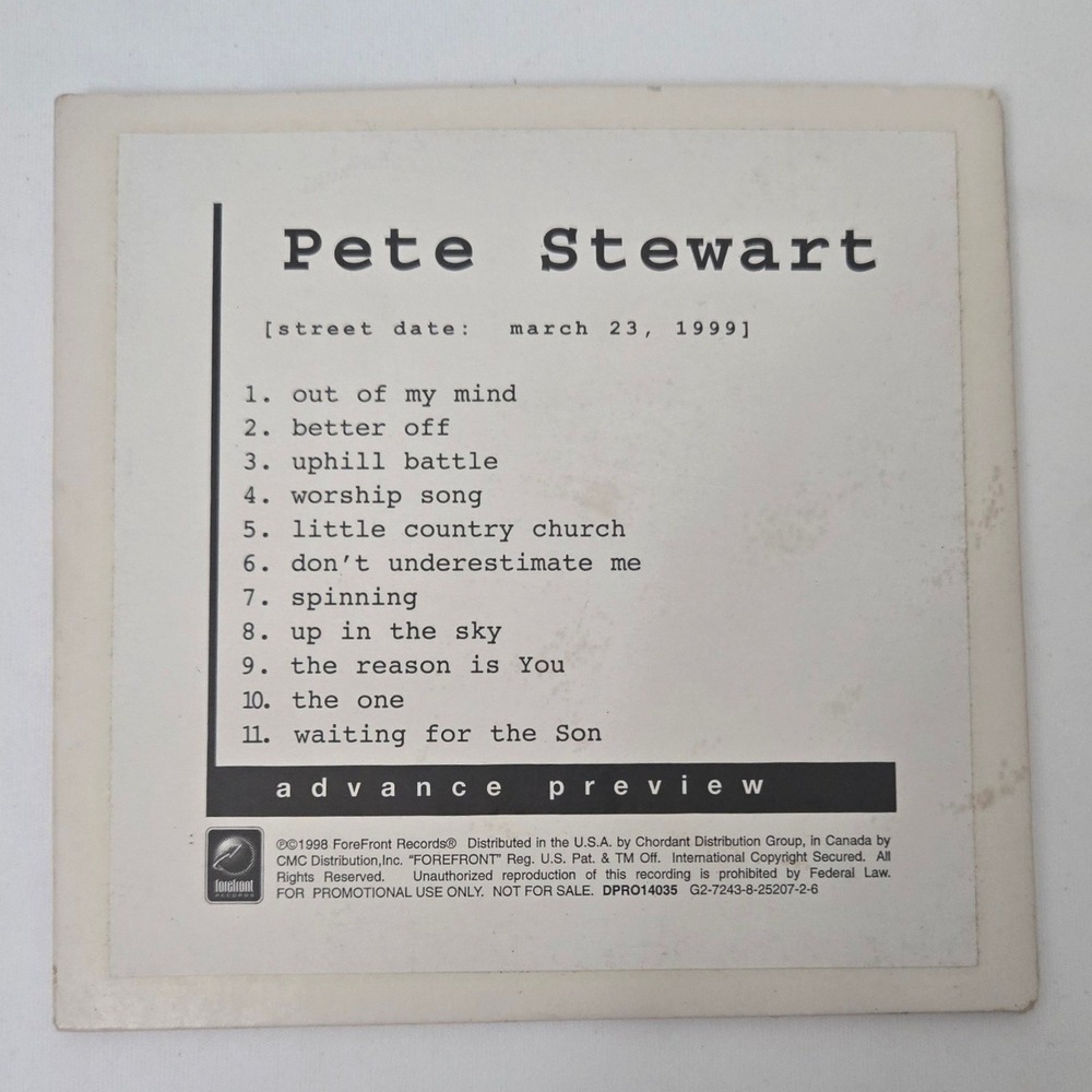 Vintage 1998 Pete Stewart Self Titled Advance Promo CD Grammatrain USA Made